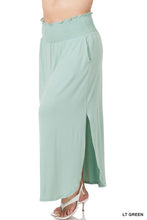 Load image into Gallery viewer, PLUS SMOCKED WAIST SIDE SLIT MAXI SKIRT
