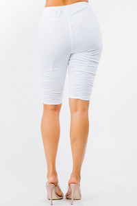 PLUS SIZE HIGH WAIST SHIRRED FRONT SHORTS