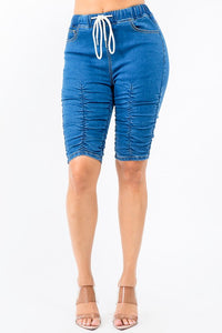 PLUS SIZE HIGH WAIST SHIRRED FRONT SHORTS