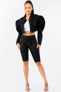 PLUS SIZE HIGH WAIST SHIRRED FRONT SHORTS