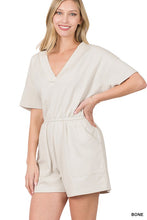 Load image into Gallery viewer, DROP SHOULDER V-NECK ROMPER WITH POCKETS
