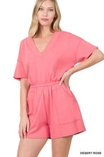 Load image into Gallery viewer, DROP SHOULDER V-NECK ROMPER WITH POCKETS

