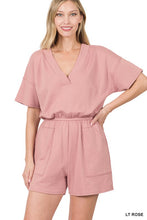 Load image into Gallery viewer, DROP SHOULDER V-NECK ROMPER WITH POCKETS
