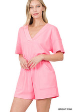 Load image into Gallery viewer, DROP SHOULDER V-NECK ROMPER WITH POCKETS
