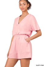 Load image into Gallery viewer, DROP SHOULDER V-NECK ROMPER WITH POCKETS
