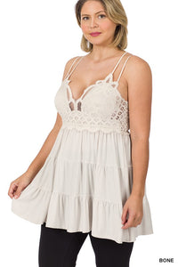 PLUS CROCHET LACE RUFFLE CAMI