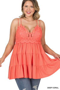 PLUS CROCHET LACE RUFFLE CAMI