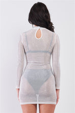 Load image into Gallery viewer, White Rhinestone High Neck Bodycon Mini Dress
