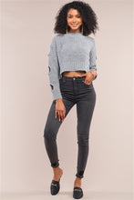 Load image into Gallery viewer, Cut-Out Detail Sleeve Cable Knit Cropped Sweater

