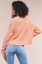 Load image into Gallery viewer, Cut-Out Detail Sleeve Cable Knit Cropped Sweater
