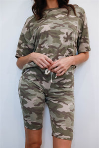 Camouflage T-Shirt & Biker Shorts Set