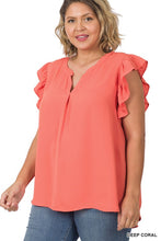 Load image into Gallery viewer, PLUS WOVEN WOOL PEACH RUFFLED SLEEVE HIGH-LOW TOP
