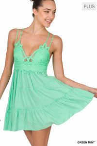 PLUS CROCHET LACE RUFFLE CAMI DRESS
