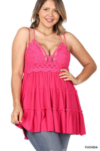 PLUS CROCHET LACE RUFFLE CAMI DRESS
