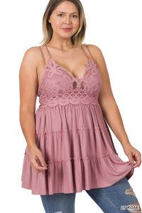 PLUS CROCHET LACE RUFFLE CAMI DRESS