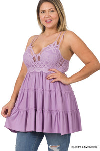 PLUS CROCHET LACE RUFFLE CAMI DRESS