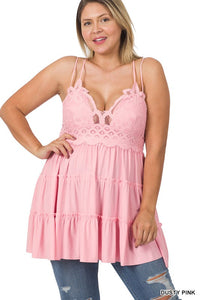 PLUS CROCHET LACE RUFFLE CAMI DRESS