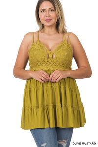 PLUS CROCHET LACE RUFFLE CAMI DRESS
