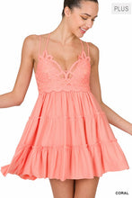 Load image into Gallery viewer, PLUS CROCHET LACE RUFFLE CAMI DRESS
