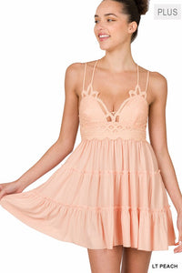 PLUS CROCHET LACE RUFFLE CAMI DRESS