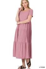 Load image into Gallery viewer, SHORT SLEEVE TIERED MIDI DRESS
