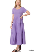 Load image into Gallery viewer, SHORT SLEEVE TIERED MIDI DRESS
