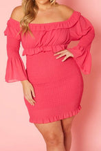 Load image into Gallery viewer, Plus Size Smocked Off Shoulder Mini Dress
