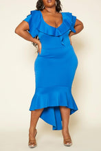 Load image into Gallery viewer, Plus Size High-Low Ruffled Bodycon Midi Dress

