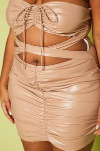Plus Size Faux Leather Cut Out Tube Mini Dress