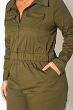 Load image into Gallery viewer, Plus Size Olive Cargo Jumpsuit
