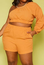 Load image into Gallery viewer, Plus Size One Sleeve Crop Top &amp; Shorts Set
