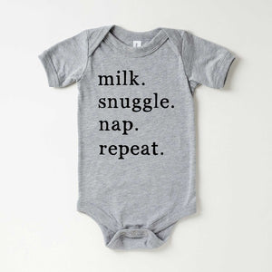 Milk Snuggle Nap Repeat Baby Onesie