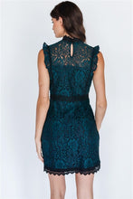 Load image into Gallery viewer, Floral Lace Mock Neck Ruffle Trim Mini Dress
