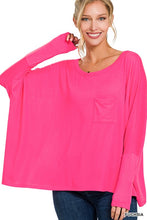 Load image into Gallery viewer, DOLMAN SLEEVE ROUND NECK TOP WITH FRONT POCKET

