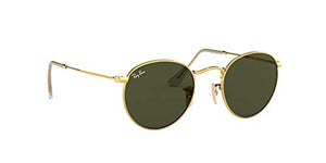 Ray-Ban RB3447 Round Metal Sunglasses, Gold/Green, 53 mm