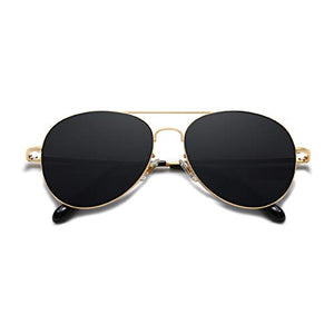 SOJOS Classic Aviator Mirrored Flat Lens Sunglasses Metal Frame with Spring Hinges SJ1030 with Gold Frame/Grey Lens