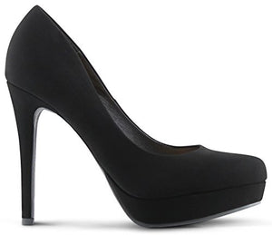 MARCOREPUBLIC Johannesburg Womens Almond Toe High Heels Platform Shoes Stiletto Dress Pumps - (Black Nubuck)