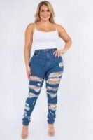 Load image into Gallery viewer, WOMEN&#39;S PLUS SIZE CURVY SKINNY SEXY DISTRESSED JEANS
