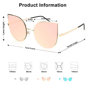 SOJOS Cat Eye Mirrored Flat Lenses Ultra Thin Light Metal Frame Women Sunglasses SJ1022 with Gold Frame/Pink Mirrored Lens