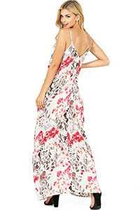 Love Stitch Women's Light Linen Simple Floral Maxi Dress (S/M, Rasberry)