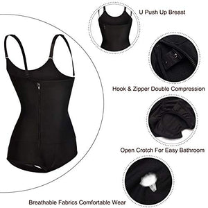 Nebility Women Waist Trainer Bodysuit Slim Full Body Zipper Shapewear Latex Open Bust Corset (L, Black)