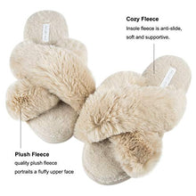 Load image into Gallery viewer, HALLUCI Women&#39;s Cross  Soft Plush Fleece House Indoor or Outdoor Slippers (9-10, Camel)
