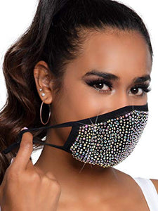 Women's Rhinestone Fashionable Face Mask, Zuri Black, One Size US