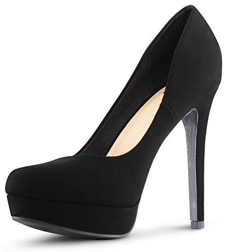 MARCOREPUBLIC Johannesburg Womens Almond Toe High Heels Platform Shoes Stiletto Dress Pumps - (Black Nubuck)