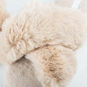 HALLUCI Women's Cross  Soft Plush Fleece House Indoor or Outdoor Slippers (9-10, Camel)