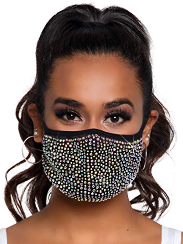 Women's Rhinestone Fashionable Face Mask, Zuri Black, One Size US