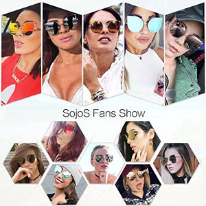 SOJOS Cat Eye Mirrored Flat Lenses Ultra Thin Light Metal Frame Women Sunglasses SJ1022 with Gold Frame/Pink Mirrored Lens