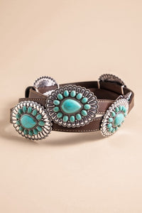 Western Concho Stone Leather Belt