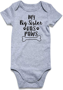 My Siblings Have Paws Baby Girls Boys Layette Infant Short Sleeve Onesies  0-3, 3-6,6-12 Months