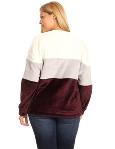 Plus Size Color Block Plush Sweatshirt